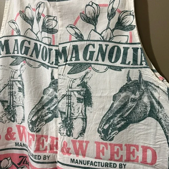 Hippie Flour Sack Overalls Horse and Magnolias Womens L/XL Pink Cream Handmade - Picture 6 of 8